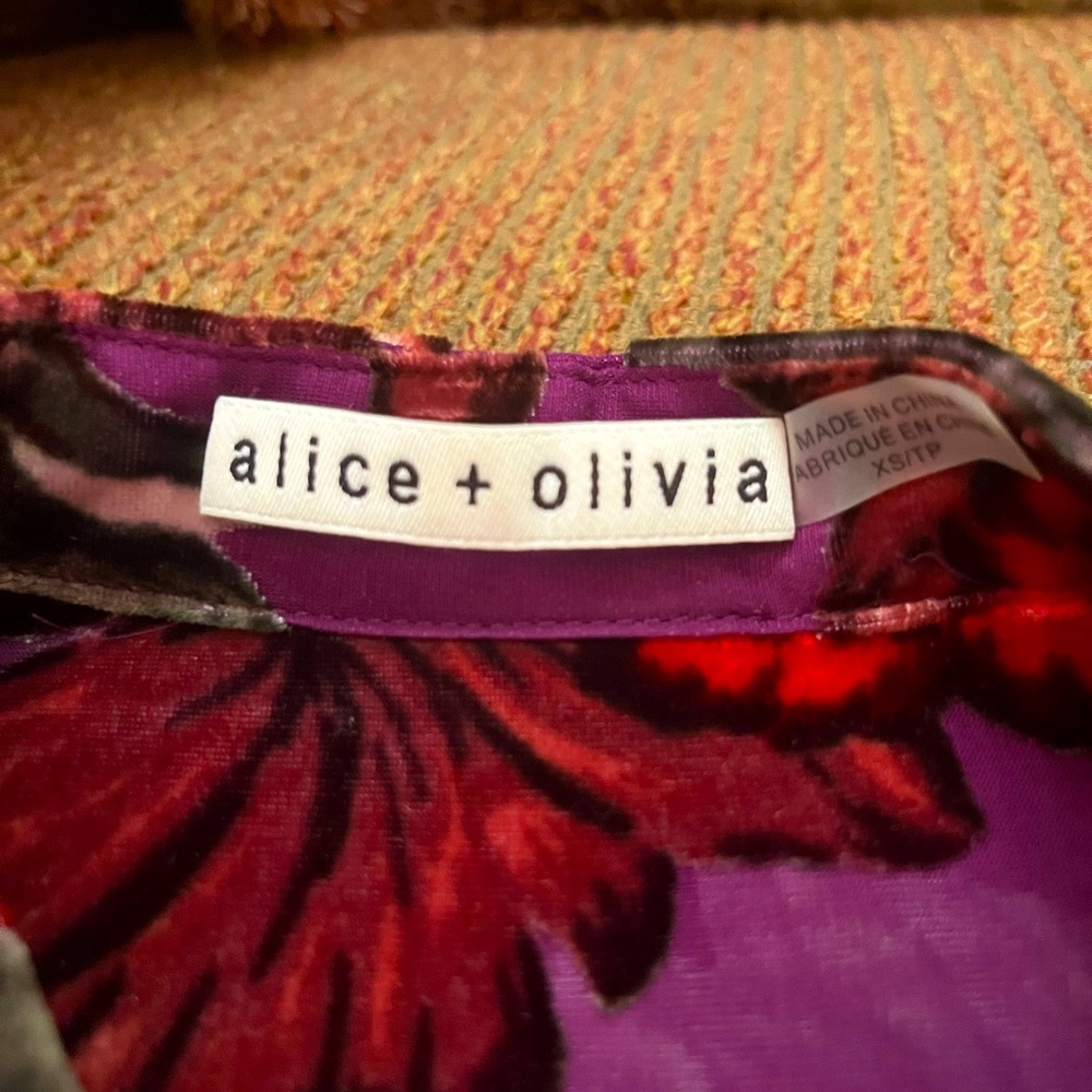 Alice + Olivia velvet floral sheer evening blouse
